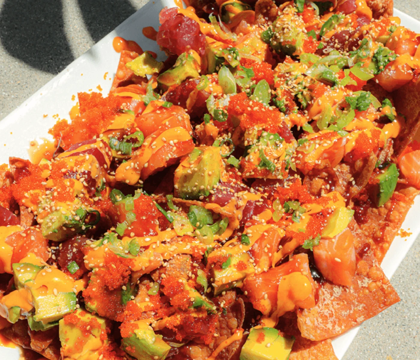 Salmon and Tuna Poke Nachos